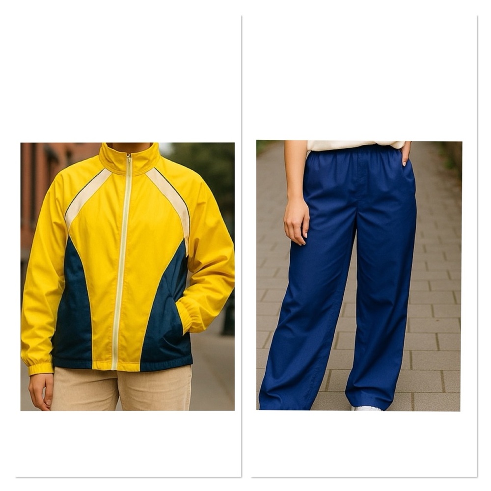 Kim Rogers Medium 2 Piece Set Yellow Blue & White Activewear Track Set